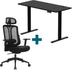LVN System - Set LVN System Control+ elektromos asztal + Ergo Essential forgószék szett | Fekete 120x60cm elektromosan állítható magasságú íróasztal + fekete forgószék
