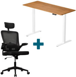 LVN System - Set LVN System Lite elektromos asztal + forgószék szett | Aranytölgy-fehér 140x60cm elektromosan állítható magasságú íróasztal + fekete forgószék