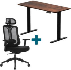 LVN System - Set LVN System Control+ elektromos asztal + Ergo Essential forgószék szett | Barna/fekete 120x60cm elektromosan állítható magasságú íróasztal + fekete forgószék