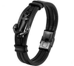 BeSpecial Bratara neagra din piele naturala cu ancora si inchizatoare din inox negru (BIGP0179_21)