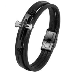 BeSpecial Bratara neagra din piele naturala cu cruce inox negru (BIGP0155_23)