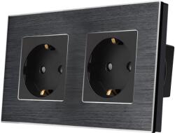 Luxion Priza Dubla LUXION cu rama din aluminiu, Negru, LX-2MP010A-B (LX-2MP010A-B)