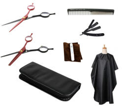 Pauco Set Frizerie Ralph cu Foarfeca de Tuns si Filat, Brici, Manta