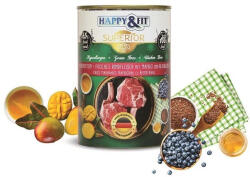 Happy&Fit | Superior Dog Konzerv | Friss Marhahús mangóval, áfonyával, Teljes értékű eledel, felnőtt kutyák számára - 400 g