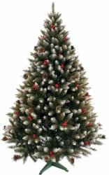 Regal Brad Artificial de Craciun Molid HollyCone cu Fructe Rosii si Conuri Naturale, Verde cu Varfuri Albe 180cm (230-180)