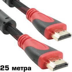 DeTech Кабел HDMI към HDMI, 1080p (Full HD), С оплетка и ферит, Черен, Дължина 25 метра