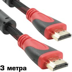DeTech Кабел HDMI към HDMI, 1080p (Full HD), С оплетка и ферит, Черен, Дължина 3 метра