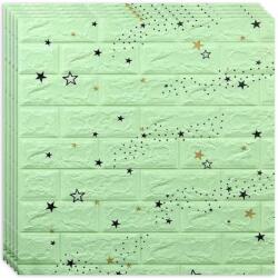 MACVI 20db-os öntapadós 3D tapéta készlet, kívül puha habszivacs, modern kialakítás, bármilyen helyre alkalmas, vízálló, mérete 70x77, Macvi®, Brick Model Green Stars (20xTapet-55)
