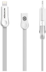 Nillkin plus iii adatkábel, usb - microusb/lightning, 100cm, lapos kábel, fehér (GP-24198)