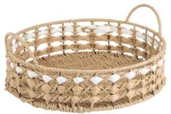 Welora Dekoratív kerek tálca szalmafogantyúval, dekorációhoz vagy tálaláshoz, fonott alappal és kerettel, Ø30x8 cm, bézs színű (JM1236642)
