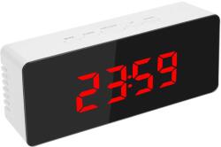 MRG M1162 digitális LED tüköróra, iroda, hőmérő és riasztó, folyamatos világítás, 12/24 órás kijelző, USB, piros kijelző (1165)