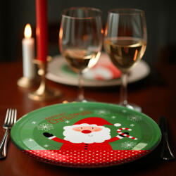 Karácsonyi papír tányér szett - Mikulás - 16, 5 / 23 cm - 12+12 db / csomag (59734)