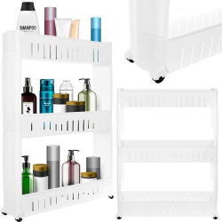  SMARTECH Raft de bucatarie sau baie, Mobil pe roti, Usor de asamblat si mutat, Universal, 3 nivele, Alb Raft
