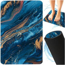  SMARTECH Covoras de baie antiderapant, Absorbant, Uscare rapida, Din spuma poliuretanica si microfibra moale, Covor modern pentru dus, Cada, Lavoar sau toaleta, Albastru, 80 x 50 cm Covor baie