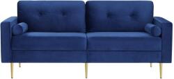 VASAGLE kanapé, 3 személyes, bársony/fa/fém, sötétkék/arany, 78 x 88 x 183 cm