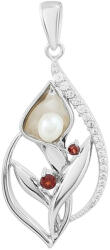  Ezüst Medál Gránáttal és Fehér Édesvízi Kagylógyönggyel, PCY11467