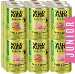  Wild Farm WILD FARM Prémium Gabonamentes Pulyka és Lazac / Csirke és Lazac Junior 24x400g - gabonamentes eledel kiscicáknak