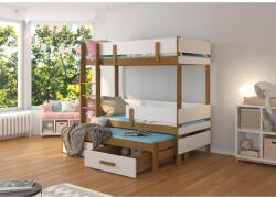 ADRK Háromszemélyes emeletes ágy matracokkal ETAPO 200x90, Tölgyfa, Fehér - sprintbutor