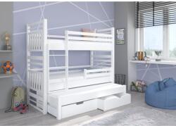 ADRK Háromszintes emeletes ágy matraccal HIPPO 180x80, Fehér - sprintbutor
