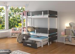 ADRK Háromágyas emeletes ágy matraccal ETAPO 200x90, Fehér, Antracit