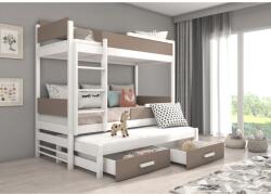 ADRK Háromszemélyes emeletes ágy Queen méretű matraccal 180x80, Fehér, Trüffel - sprintbutor
