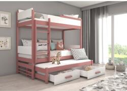 ADRK Háromszemélyes emeletes ágy Queen méretben 200x90, Rózsaszín, Fehér