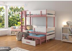 ADRK Háromszemélyes emeletes ágy matracokkal ETAPO 180x80, Rózsaszín, Fehér - sprintbutor