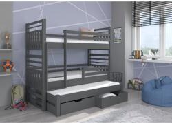 ADRK Háromszintes emeletes ágy matraccal HIPPO 180x80, Grafitszürke - sprintbutor