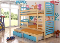 ADRK Háromszemélyes emeletes ágy matracokkal SORIA, Fenyő, Kék - sprintbutor