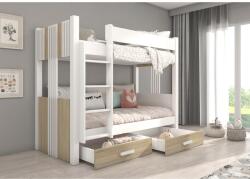 ADRK Ágy emeletes két személyes ARTA 180x80 matraccal, Fehér, Sonoma - sprintbutor