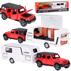 Inlea4Fun Interaktív terepjáró lakókocsival ALLOY CAR MODEL - Piros (JO-ZA5351 CZ)