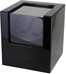 Óraforgató doboz, 2 db karórához, kívül fekete színű festett fényes fa felület, belül fekete színű textil (5948-9)