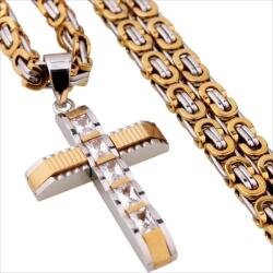 HARAHU DJ-38733 férfi nyaklánc kereszttel - Ezüst / Arany / 60cm KP38733