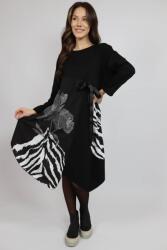 FashionLand ROCHIE MIDI ASIMETRICA CU BUZUNARE SI MANACA LUNGA WHITE ROSE TALIE UNICA Negru
