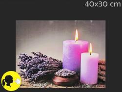 2 LEDes világító+elfújható falikép levendula+gyertya 40x30cm (CQ750)