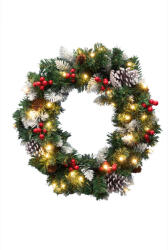 Somogyi Elektronic KMK45LED LED-es műkoszorú, 45 cm, 35 db melegfehér LED, 8 programos, időzítés, 2D tűlevél, elemes tápellátás, beltéri kivitel