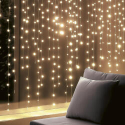 Somogyi Elektronic KIN168DWW DOT LED-es fényfüggöny, 168 db melegfehér DOT LED, állófényű, átlátszó vezeték, 12x14 LED, beltéri adapteres kivitel - koronaphone