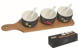 Easy Life Kínáló fa tálca 3 porcelán tálkával és kanállal - World Of Party