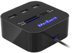 Rebel HUB 3 x USB 2.0 MS/SD/M2/MicroSD kártyaolvasóval REBEL