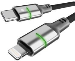 AVAX CB635 STEELY LED 1m 27W USB-C - Lightning fekete fonott gyorstöltő kábel AVAX_CB635 (AVAX_CB635)
