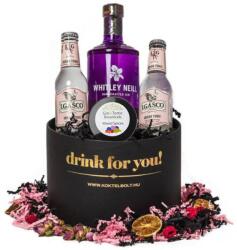 Drink For You feliratos Rebarbarás Gin Tonik ajándék csomag fekete díszdobozban - bareszkozok