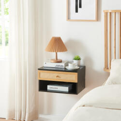 PremiumXL Fali Polc Fiókkal Eiker 40x32x23 cm Fekete/Rattan Hatású