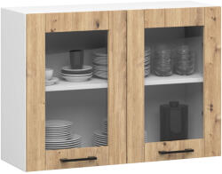 Akord Oliwia Üveges Felsőszekrény Fehér Artisan Tölgy 80 cm