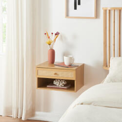 PremiumXL Fali Polc Fiókkal Eiker 40x32x23 cm Tölgy/Rattan Hatású