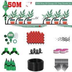  Automatikus kerti öntözőrendszer, állítható csepegtető öntözés, digitális víz időzítővezérlő, 50 m -es készletek