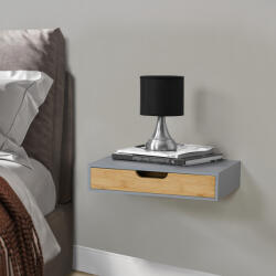 PremiumXL Fali Polc Bokn Fiókkal Bambusz Szürke