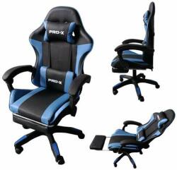 PRO-X GOBORELAX Scaun gamer cu suport pentru picioare și funcție de masaj - albastru-negru (BM028)
