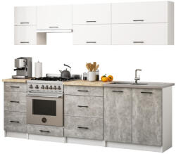Akord Oliwia G2 Konyhabútor Szett 2.4 m Fehér-Beton
