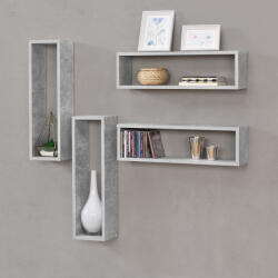 PremiumXL Négyrészes Falipolc Fagernes Melaminrétegelt Forgácslap 59x14, 5x17 cm BetonSzürke