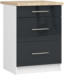 Akord Oliwia Háromfiókos Konyhai Szekrény Laminált Fehér-Grafit Magasfényű